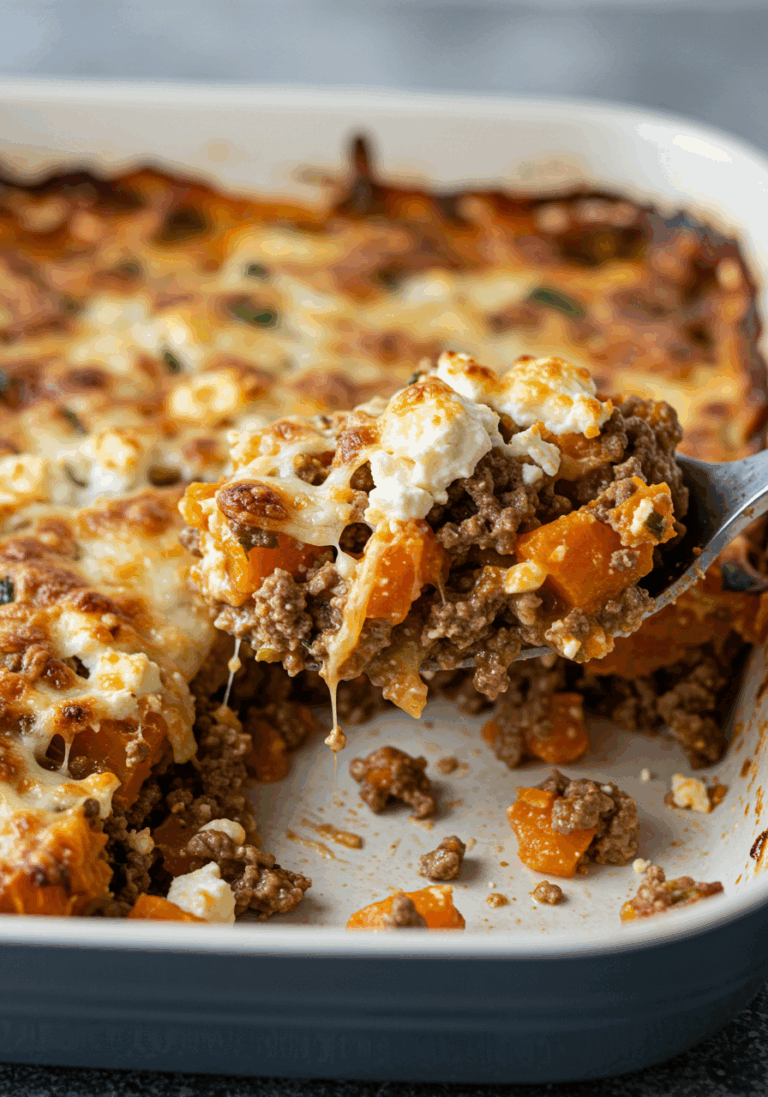 Süßkartoffel-Hackfleisch-Auflauf mit Feta