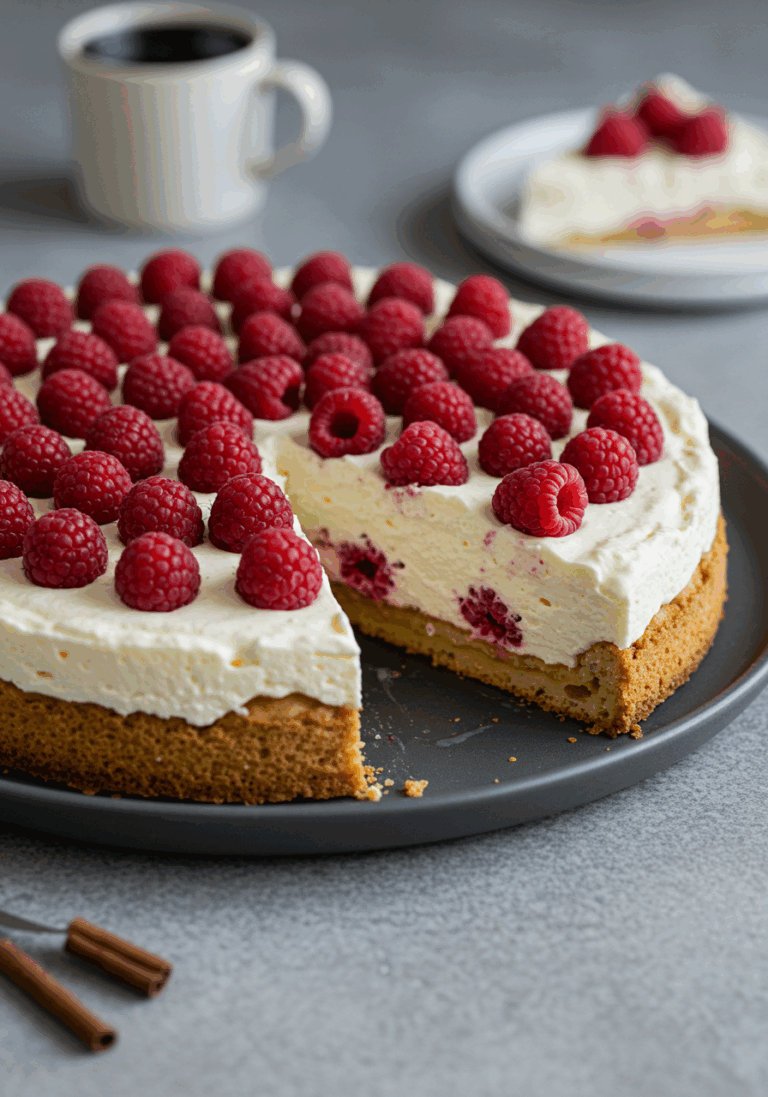 Windbeuteltorte mit Himbeeren