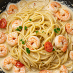 Spaghetti mit Garnelen in Frischkäsesauce