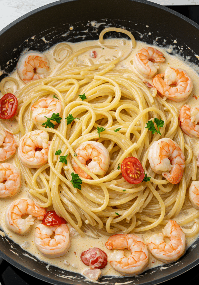 Spaghetti mit Garnelen in Frischkäsesauce