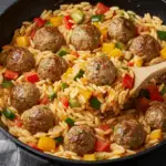 Orzo-Pfanne mit Hackbällchen und Gemüse