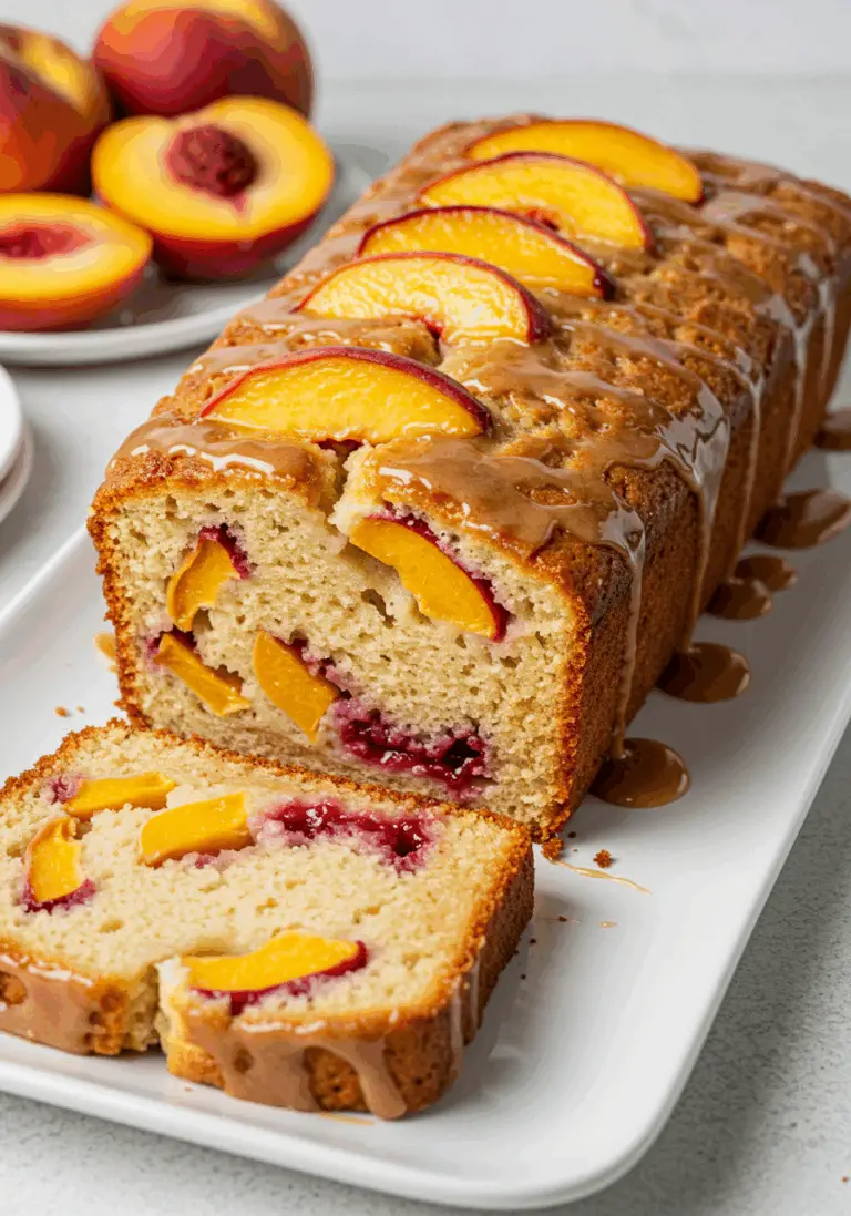 Pfirsichkuchen mit braunem Zucker-Frosting