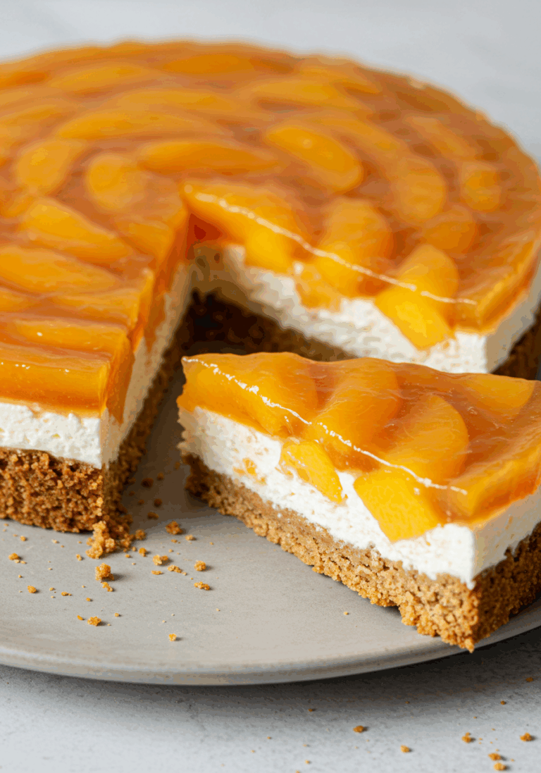 Pfirsichtorte ohne Backen mit Keksboden