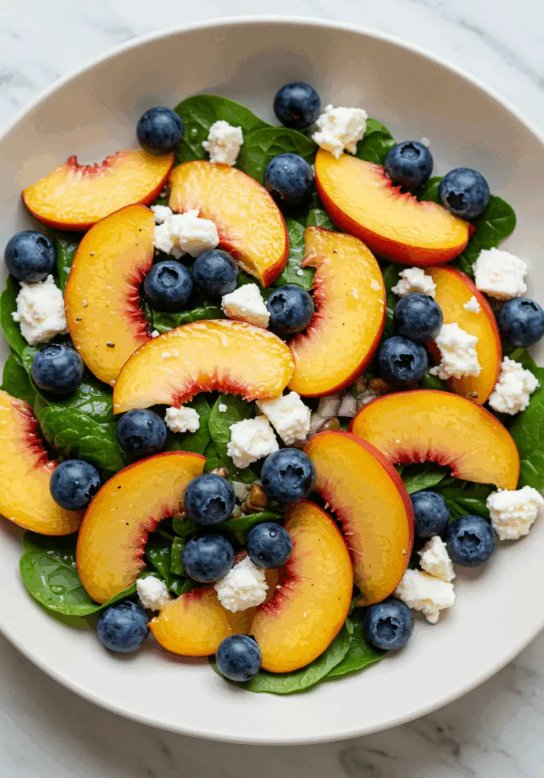 Pfirsich Blaubeer Feta Salat