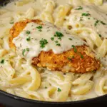 Knuspriges Parmesan-Hähnchen mit cremiger Alfredo-Soße