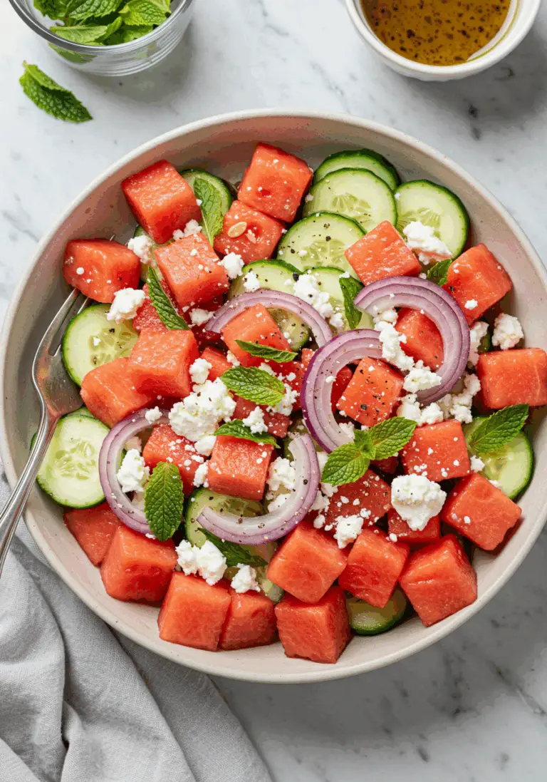 Melonen Feta Salat Pinienkerne
