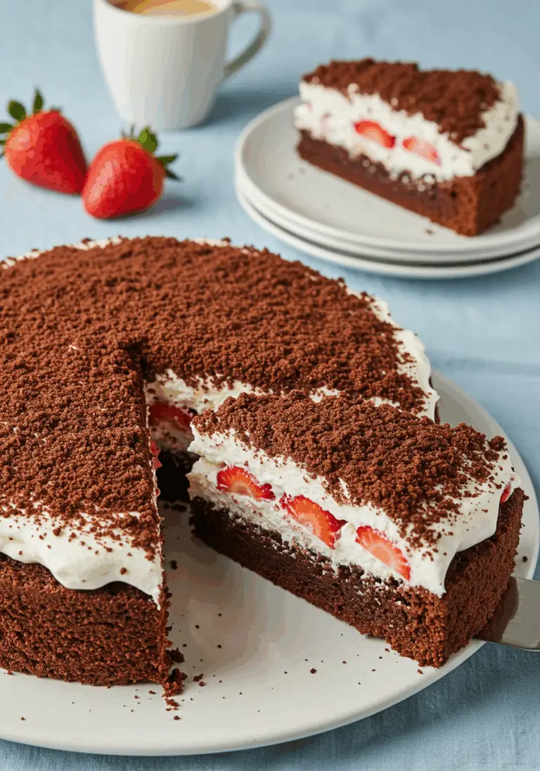 Maulwurfkuchen mit Erdbeeren