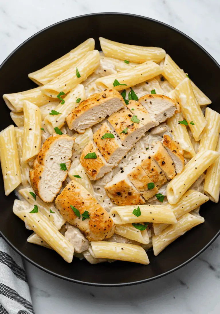 Cremiges Knoblauchbutter-Huhn & Rigatoni in Parmesan-Soße