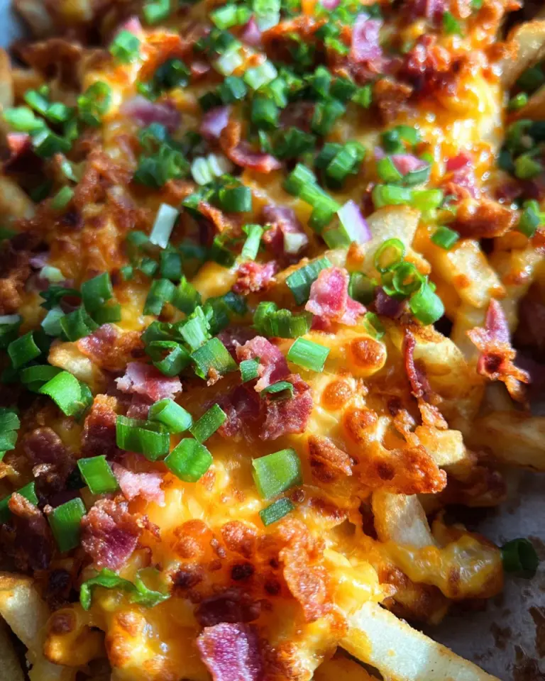 Chili Cheese Fries (Pommes mit Käse und turkey bacon überbacken)