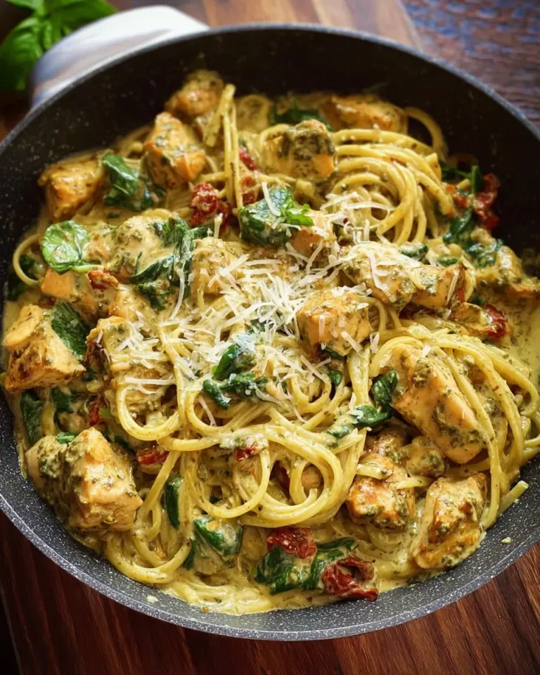 Cremige Pasta-Pfanne mit Hähnchen und Pestosauce