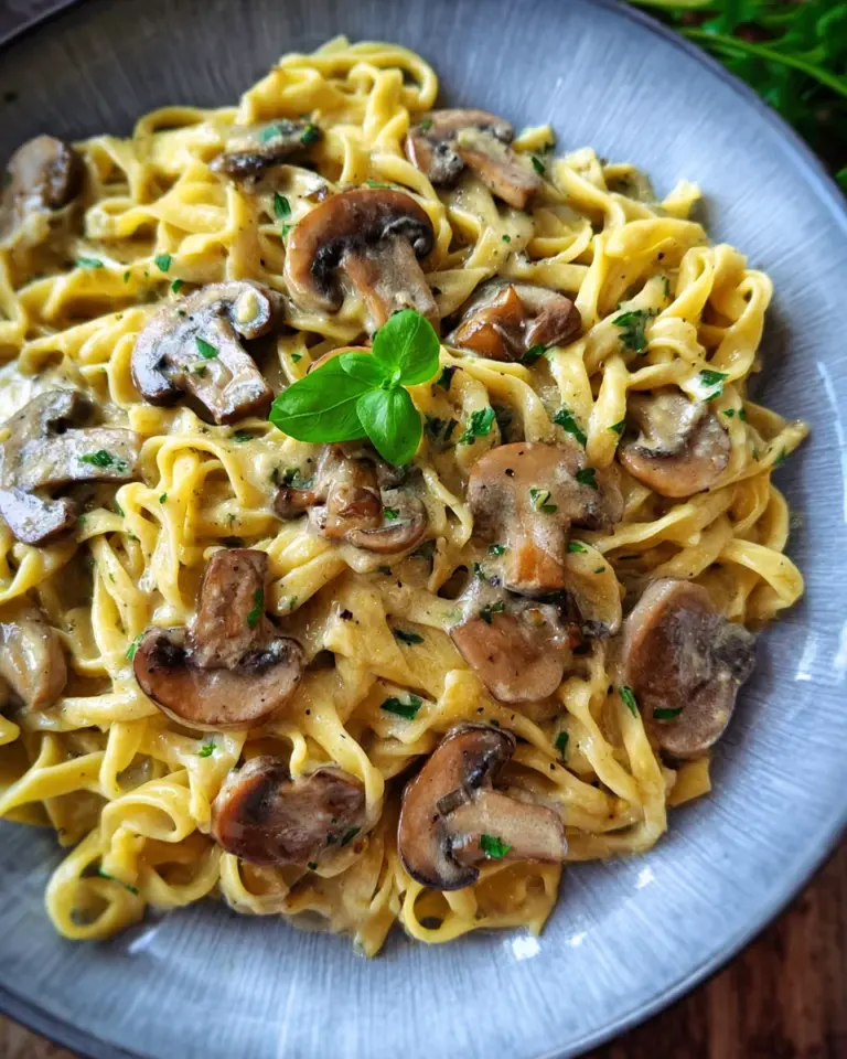 Cremige Pasta in Champignonrahmsauce (vegetarisches Rezept)