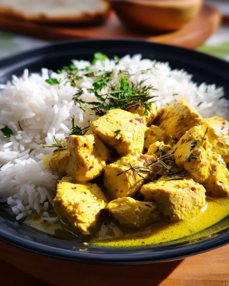 Cremiges Hähnchen-Curry mit Kokosmilch und Reis