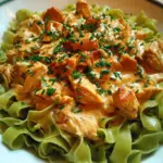 Cremiges Hähnchenragout mit Bandnudeln