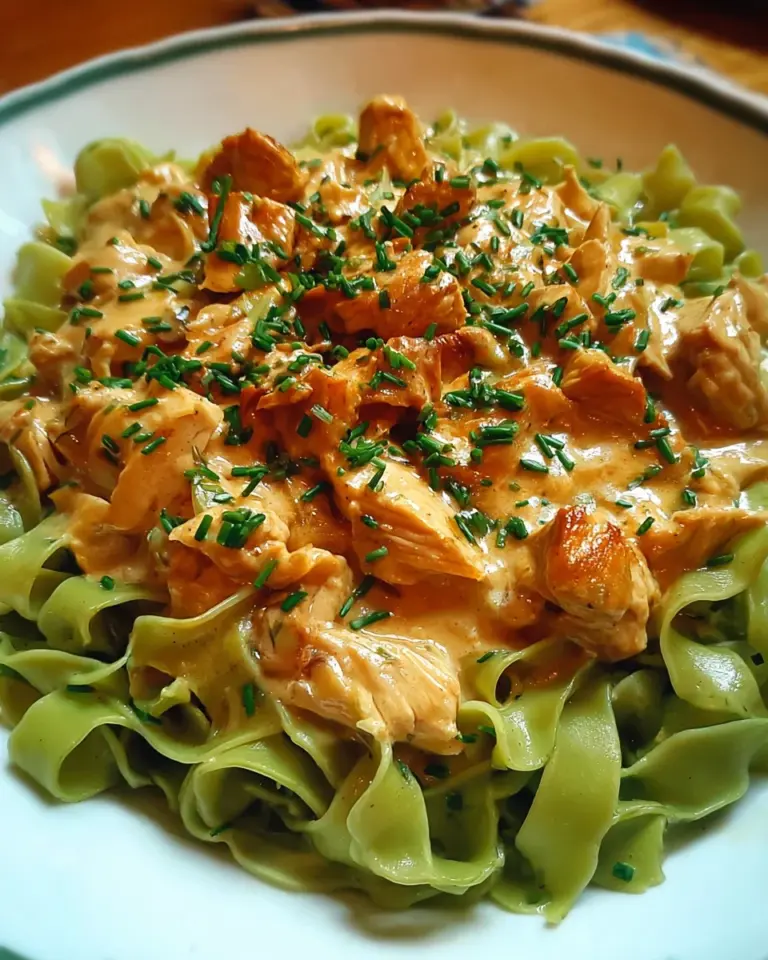 Cremiges Hähnchenragout mit Bandnudeln