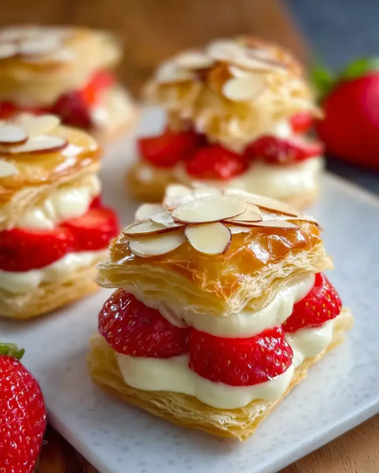 Erdbeer Bienenstich Teilchen aus Blätterteig