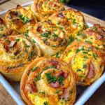 Frühstücksrollen mit Rührei, Käse und Speck