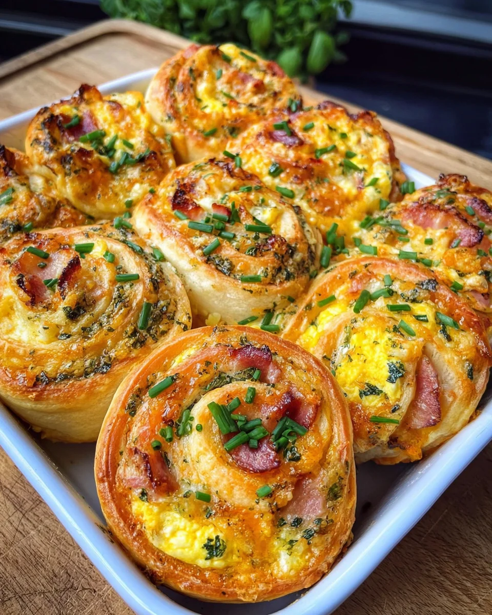 Frühstücksrollen mit Rührei, Käse und Speck