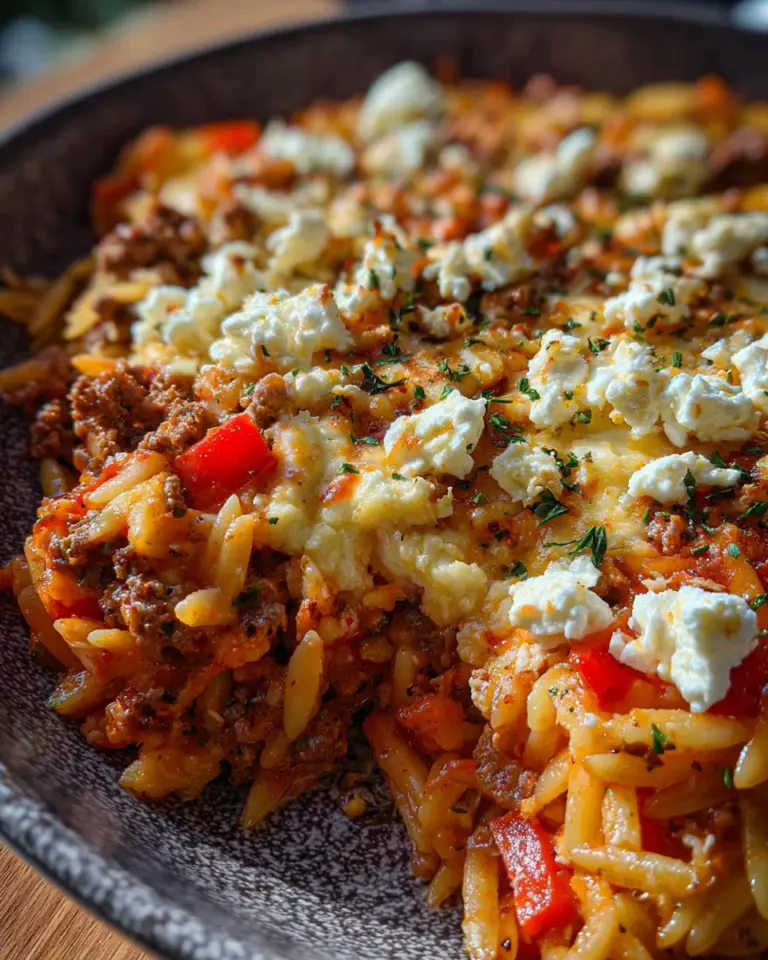 Griechischer Nudel-Hackfleisch Auflauf mit Feta