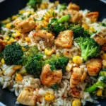 Hähnchen-Reis-Pfanne mit Brokkoli und Mais