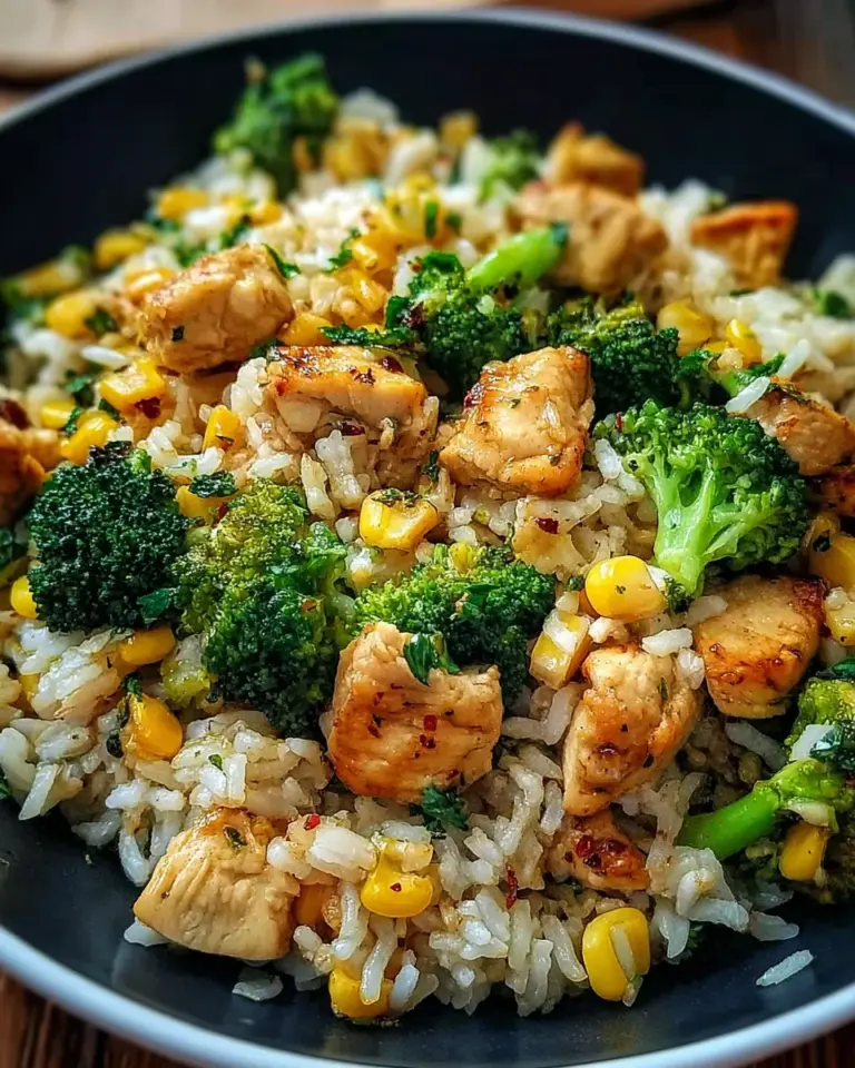Hähnchen-Reis-Pfanne mit Brokkoli und Mais