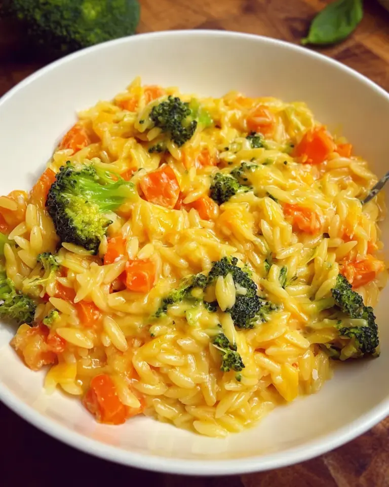 One Pot Orzo-Pasta mit Brokkoli, Möhren und Cheddar