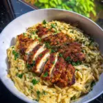 Orzo One Pot Pasta Alfredo mit gebratenem Hähnchen