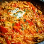Paprika-Hähnchen-Pfanne mit Reis - cremig & lecker