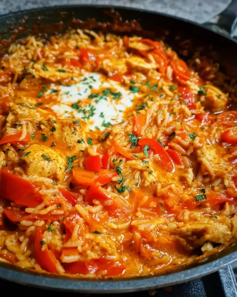 Paprika-Hähnchen-Pfanne mit Reis - cremig & lecker
