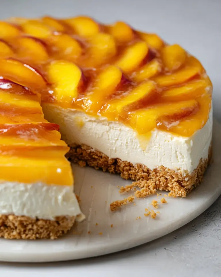 Pfirsichtorte ohne Backen mit Keksboden