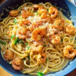 Spaghetti mit Garnelen in cremiger Alfredo Sauce