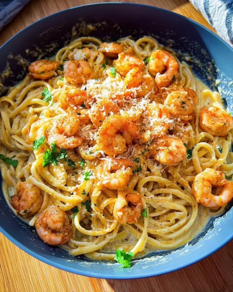 Spaghetti mit Garnelen in cremiger Alfredo Sauce