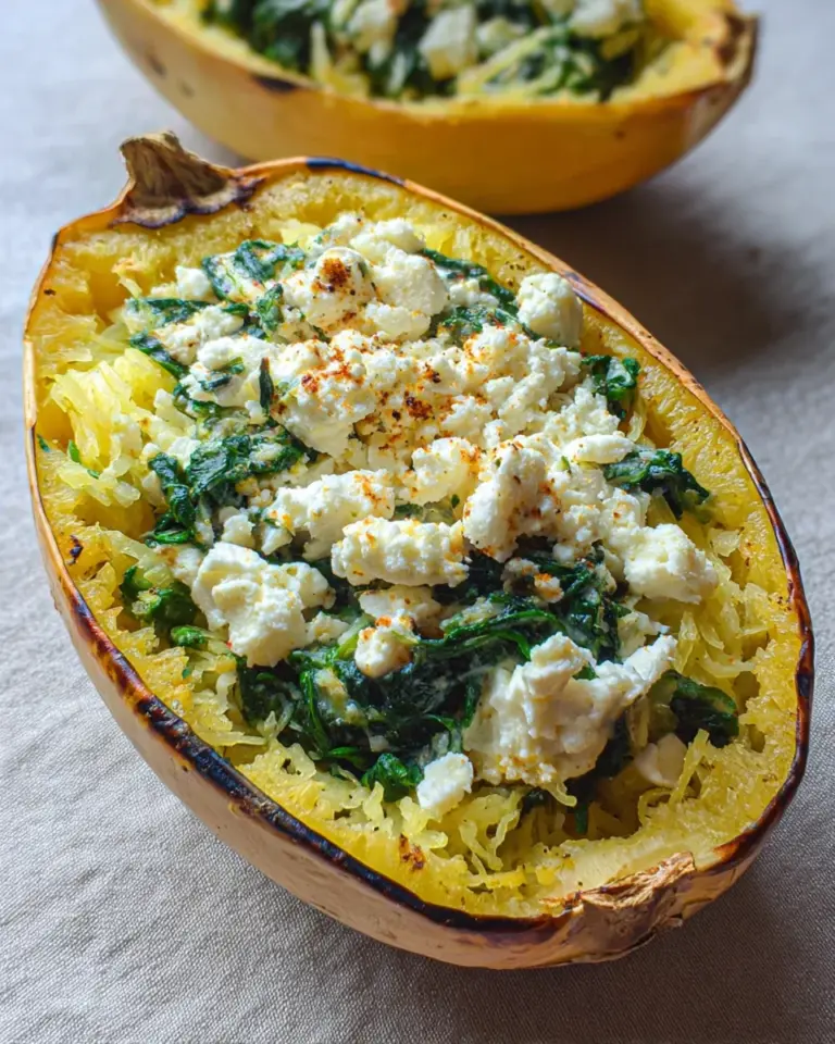 Spaghettikürbis mit Spinat und Feta