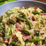 Spargel Orzo Pasta mit Schinken