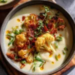 Vegane Blumenkohlsuppe mit Kokos-Speck