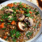 Veganer Linseneintopf mit Champignons und Möhren