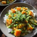 Vegetarisches Kürbis-Curry mit Erbsen (mild scharf)