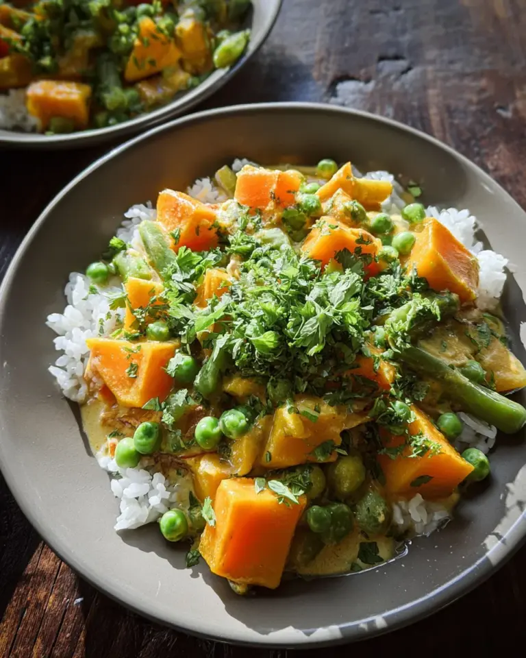 Vegetarisches Kürbis-Curry mit Erbsen (mild scharf)