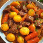 Zarter Gulasch Eintopf mit Kartoffeln und Möhren