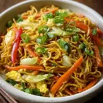 Gebratene nudeln nach chinesischer art mit ei und gemuse
