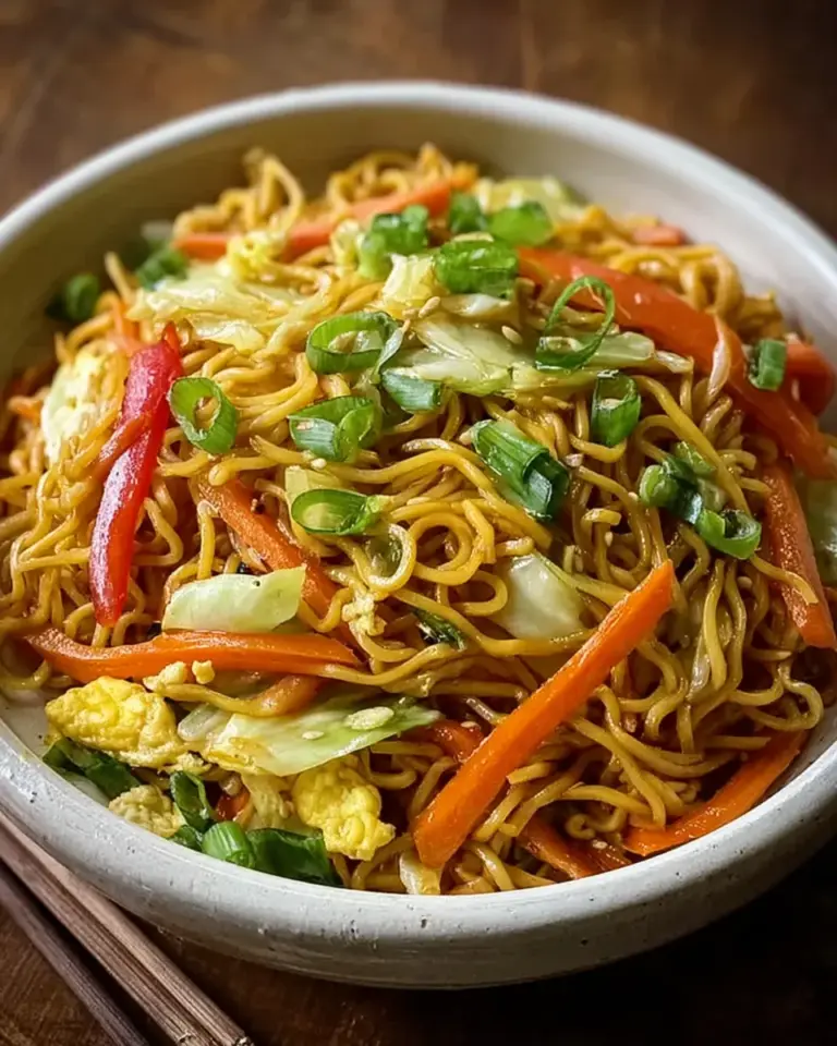 Gebratene nudeln nach chinesischer art mit ei und gemuse