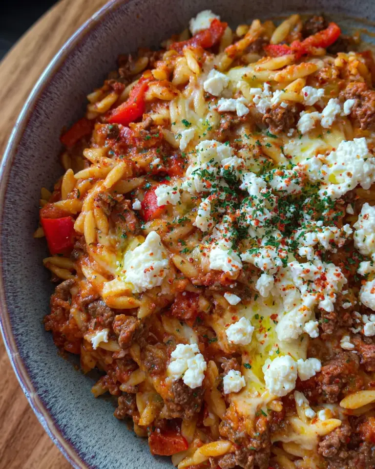 Griechischer Nudel-Hackfleisch Auflauf mit Feta