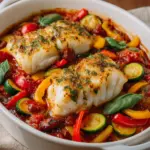 Mediterraner Fischauflauf mit Kabeljau, Paprika & Zucchini
