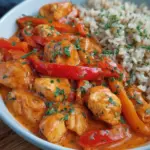 Paprika Sahne Hähnchen mit Reis