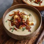 Vegane Blumenkohlsuppe mit Kokos-Speck