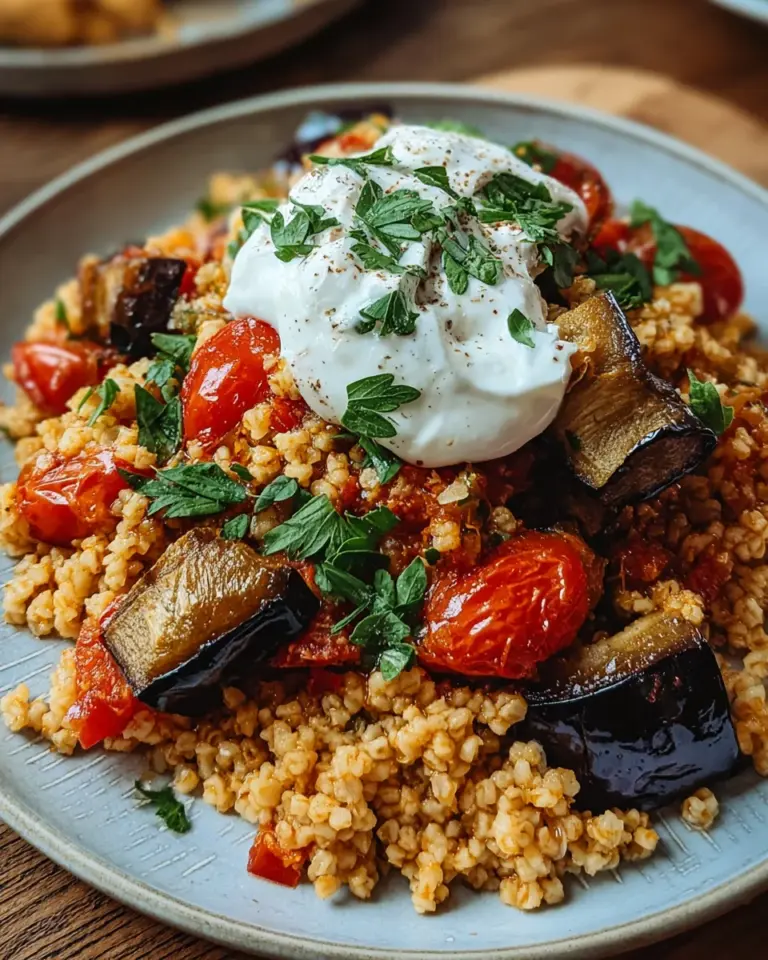 Bulgur mit Tomaten, Auberginen und Joghurt