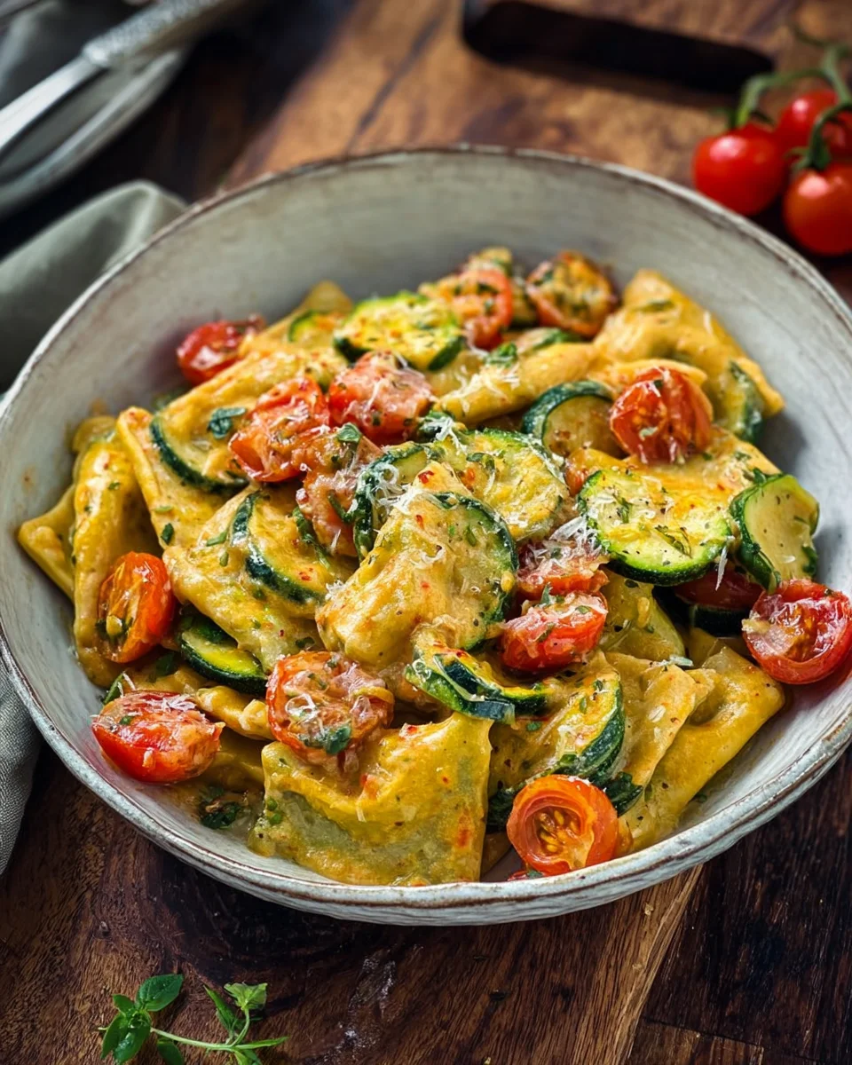 Cremige Maultaschenpfanne mit Zucchini und Tomaten image 2
