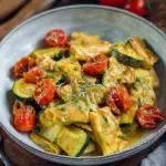 Cremige Maultaschenpfanne mit Zucchini und Tomaten