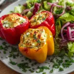 Gefüllte Feta Paprika mit buntem Salat