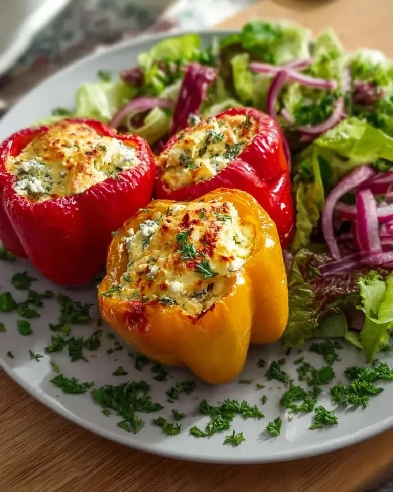 Gefüllte Feta Paprika mit buntem Salat