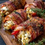 Gegrillte Feta-putenschinkenröllchen